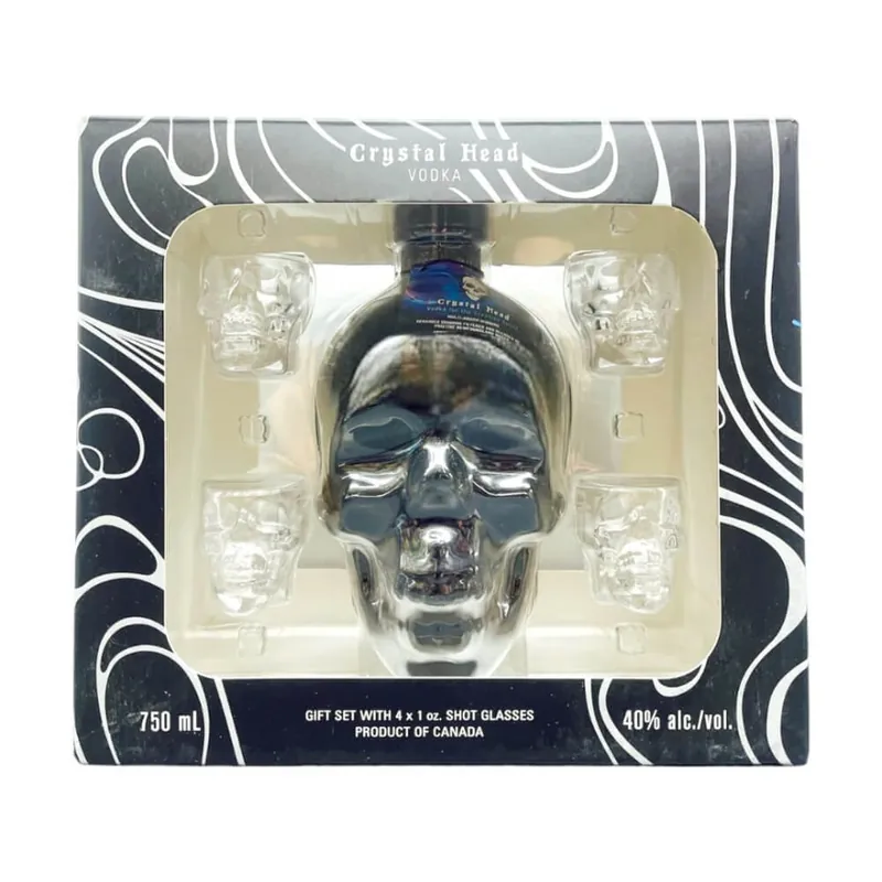 Clearance Crystal Head Black Onyx Vodka Gift Set With 4 Skull Shot Glasses