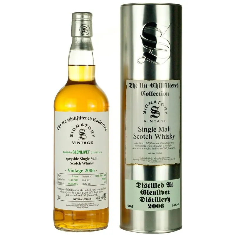 Free Returns Glenlivet 9 yrs Speyside Unchillfiltered Signatory Single Malt Scotch Whisky