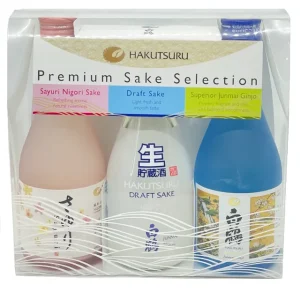 Hakutsuru Sake 3-Pack featuring Sayuri Nigori, Draft Sake and Superior Junmai Ginjo 300ml In Demand