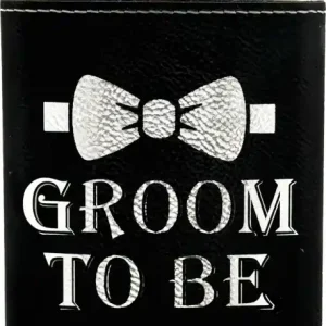 Engraved Flask Black Leatherette 8oz. 8 oz Modern