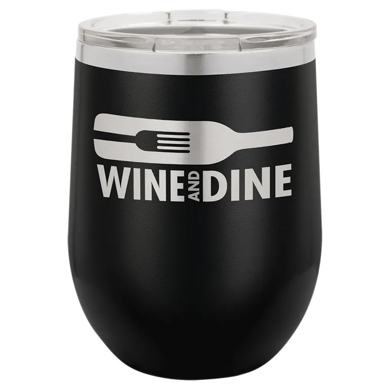 Engraved Stemless Insulated Wine Tumbler w/ Lid, Black 12 oz Super Sale