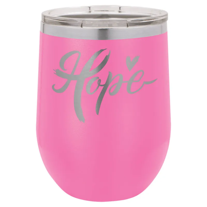 Engraved Stemless Insulated Wine Tumbler w/ Lid, Pink 12 oz Time-Limited