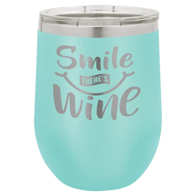 Engraved Stemless Insulated Wine Tumbler w/ Lid, Teal 12 oz Crafted