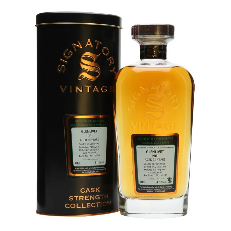 Glenlivet Sherry Hogshead 34 yrs Speyside Cask Strength Signatory Single Malt Scotch Whisky Best Choice