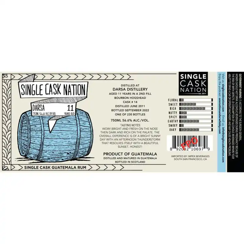 Single Cask Nation 11 Year Old Darsa Rum Cask #14 Cheap