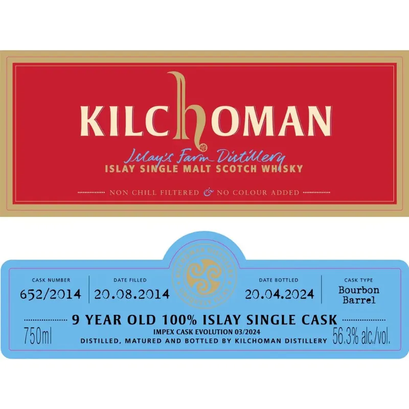 KILCHOMAN SCOTCH SINGLE MALT SINGLE CASK RELEASE IMPEX CASK EVOLUTION 02/2024 ISLAY 9YR 750ML Latest