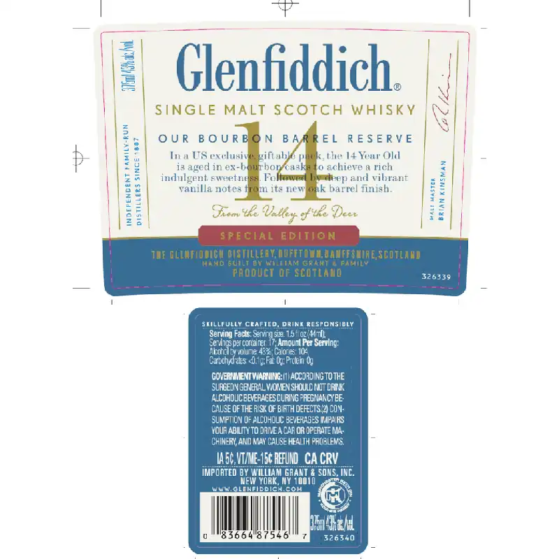 Glenfiddich 14 Year Old Bourbon Barrel Reserve Scotch Whisky 375ml Hassle-Free Returns