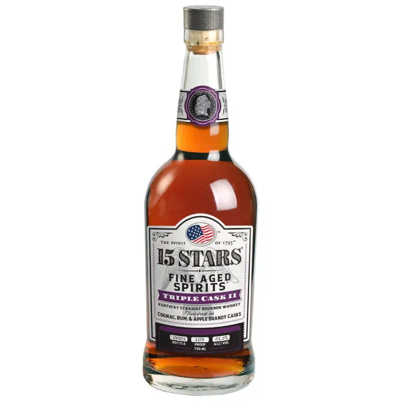 15 Stars Triple Cask II Finished In Cognac Rum & Apple Brandy Fine Aged Kentucky Straight Bourbon Whiskey Get Yours