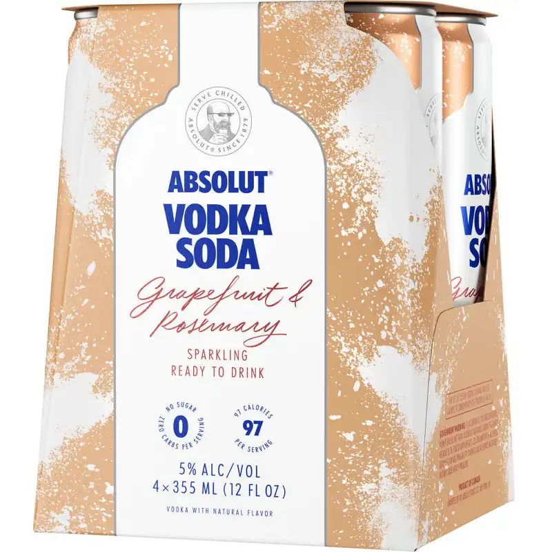 Absolut Ready to Drink Grapefruit & Rosemary Vodka Soda4pk Cans Flash Sale