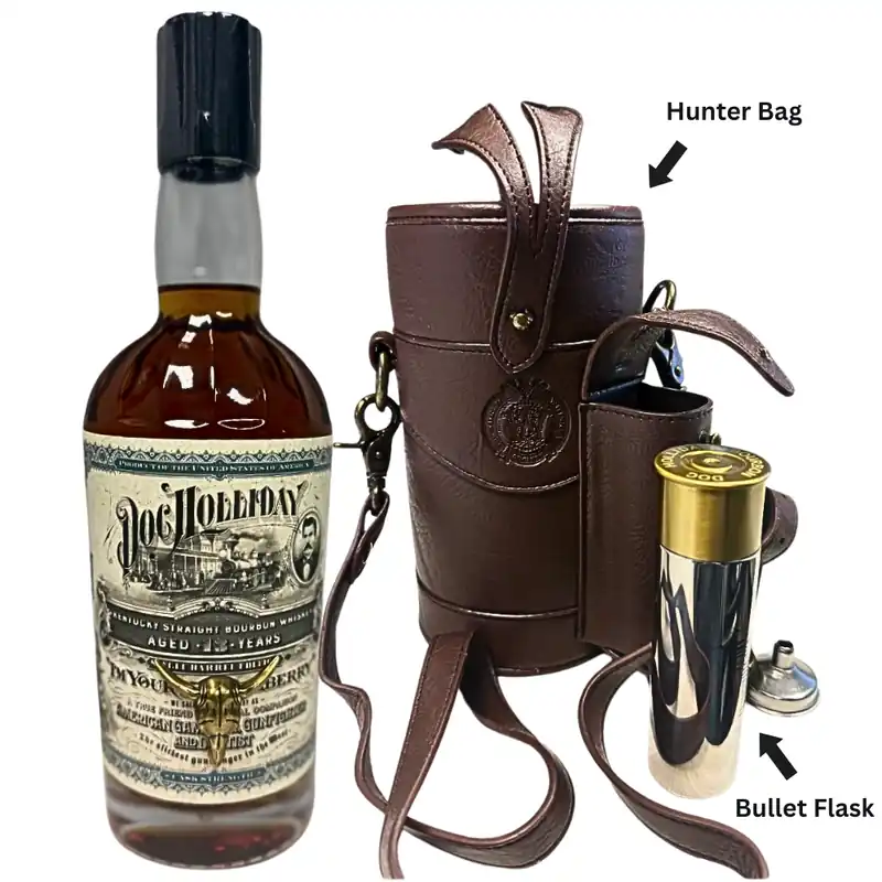 Free Shipping Doc Holliday 13 Year Kentucky Bourbon Hunter Bag W/Bullet Flask
